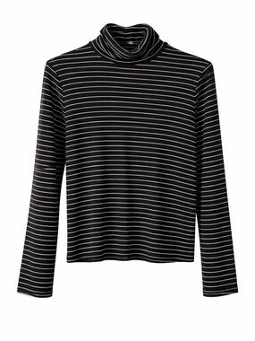 Zara Black and White Striped Turtleneck Long Sleeve Top - Size Medium